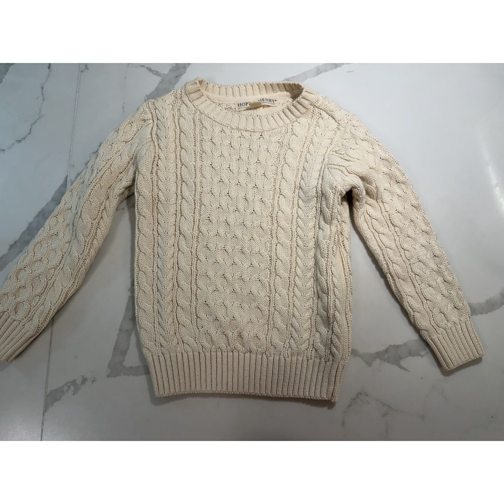 Hope & Henry 100% Organic Cotton Cable Knit Fisherman Sweater Kids XXS Nordic